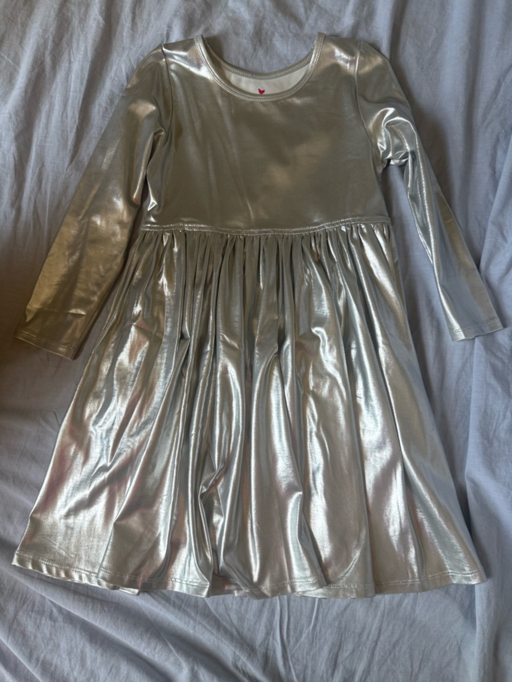 Pink Chicken Metallic Silver Long-Sleeve Twirl Dress